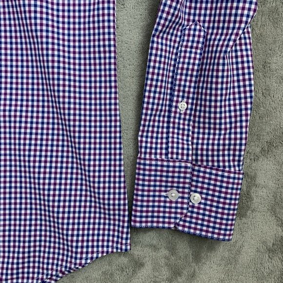 Mizzen Main Shirt Men Large Trim Purple Blue Leeward Plaid Check Button Stretch - Picture 4 of 10
